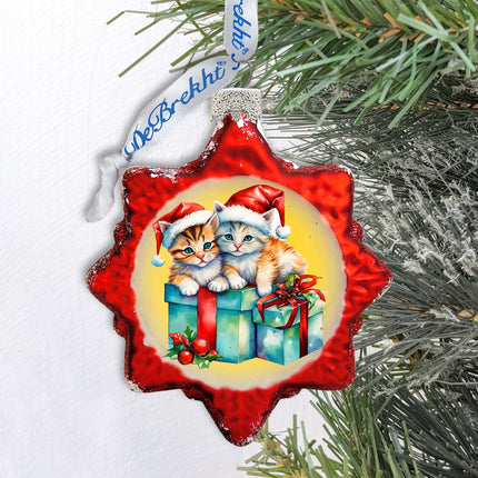 Holiday Ornaments - Kittens and Gifts Keepsake Glass Ornaments by G. Debrekht - Christmas Decor - 777402-1