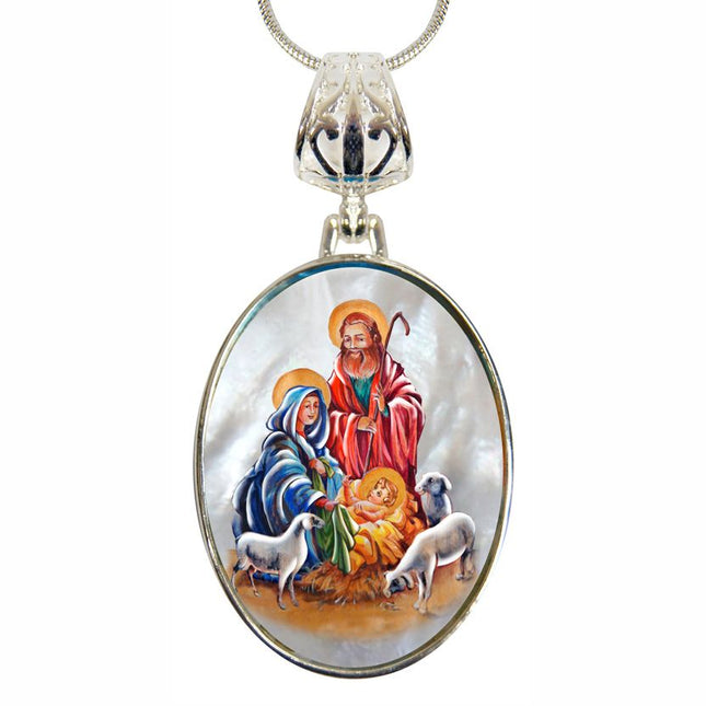 Holy Family Silver Plated Mother of Pearl Jewelry Necklace - 43050-0