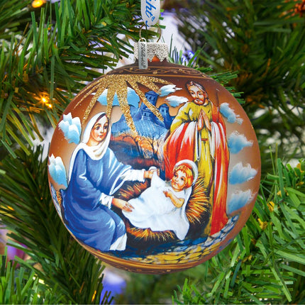 Holy Family Ball Glass Ornament by G. DeBrekht - Nativity Holiday Decor - 73552-2