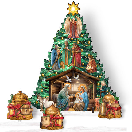 Nativity-Themed Christmas Tree Set Outdoor Indoor Décor Wooden Christmas Decoration by G. Debrekht Christmas Décor - 8191503-3F-G-3