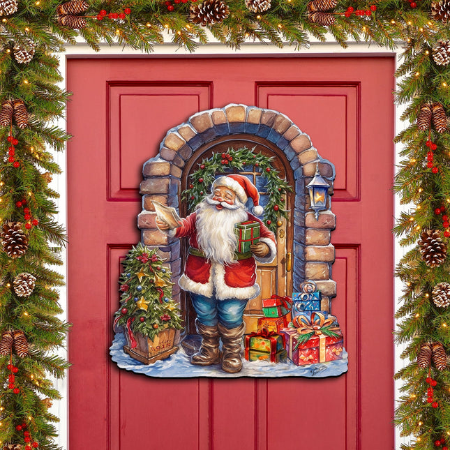 Santa's Surprise Visit Holiday Door Decor  by G. Debrekht - Christmas Santa Snowman Decor - 8611045H-0