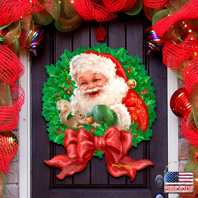 Santa Bow Holiday Door Wreath by D. Gelsinger - Christmas Santa Snowman Decor - 8461014H-1309-0