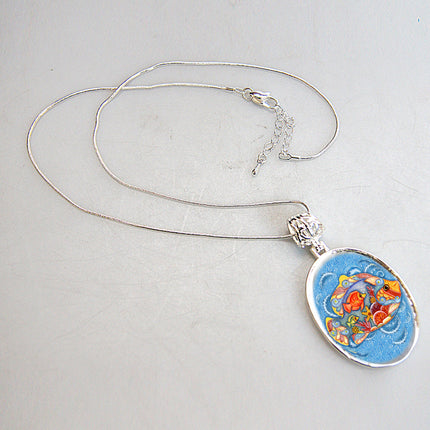 Fishy Family Silver Plated Mother of Pearl Jewelry Pendant Necklace Coastal - 44050-3