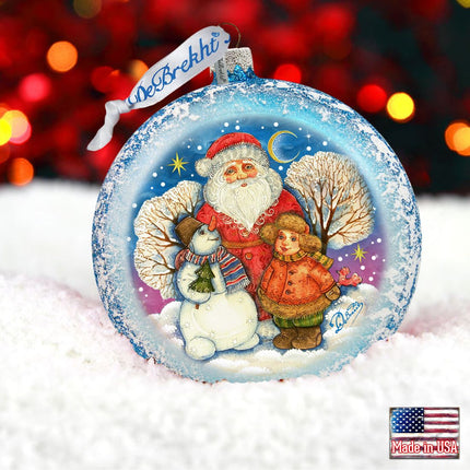 Snow Fun Santa Glass Ornament by G. DeBrekht - Christmas Santa Snowman Decor - 744-039-1