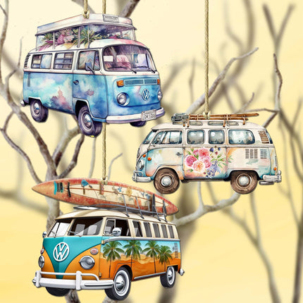 Surf Vans Decorative Wooden Ornaments Set of 3 by G. Debrekht - Coastal Decor - 8091040-S3-1