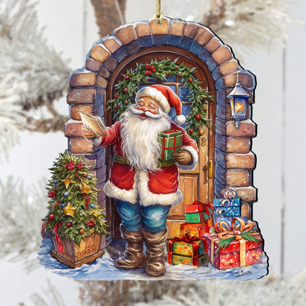 Santa's Surprise Visit Holiday Wooden Ornaments by G. Debrekht Christmas Santa Snowman Decor - 8611045-1