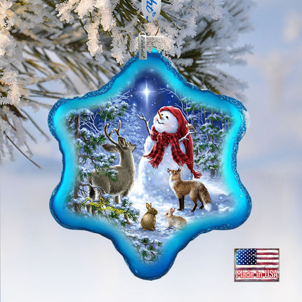 Heaven with Snowman Glass Ornament by D. Gelsinger - Christmas Santa Snowman Decor - 754-102B-DG-1