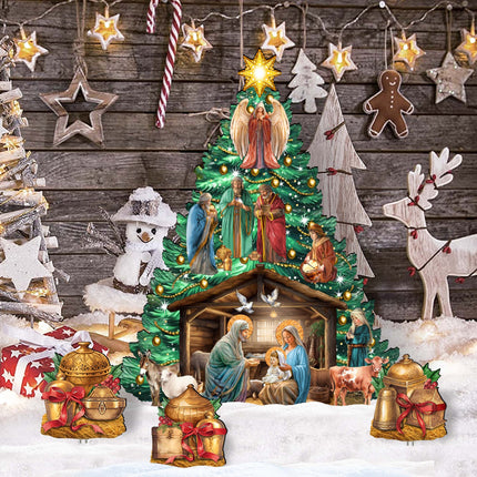 Nativity-Themed Christmas Tree Set Outdoor Indoor Décor Wooden Christmas Decoration by G. Debrekht Christmas Décor - 8191503-3F-G-1