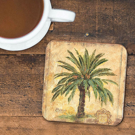Palm Tree Coastal Wooden Cork Coasters Gift Set of 4 by Nature Wonders - Coastal Sea-Life Decor - 8198630C-S4-1