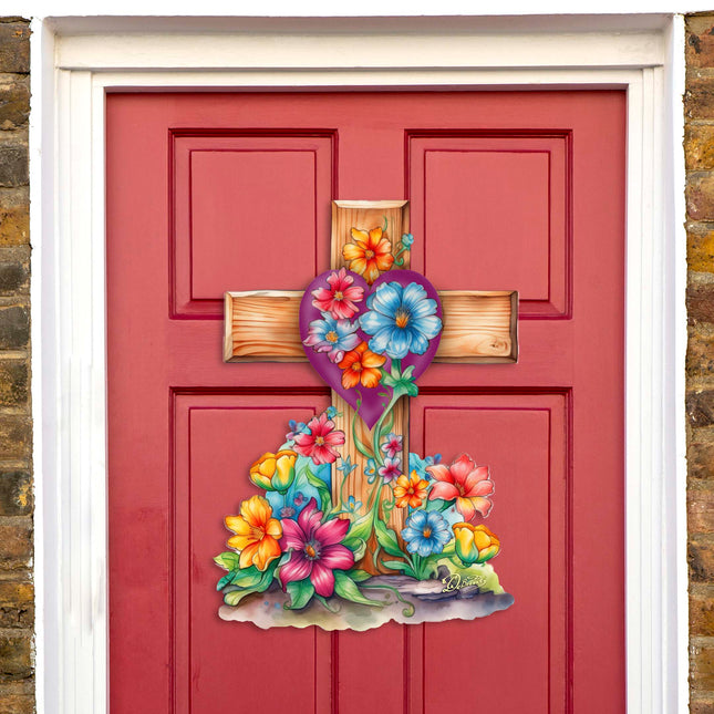 Easter Floral Cross Holiday Door Decor by G. Debrekht - Easter Spring Decor - 8688166H-0