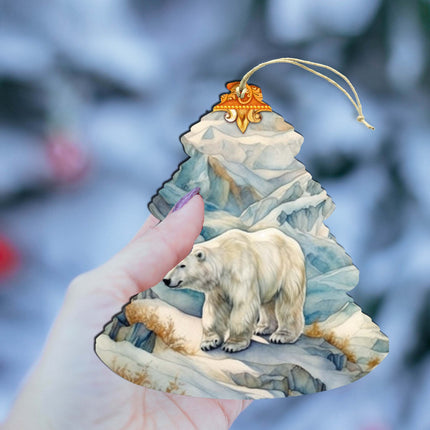 Arctic Glacier Polar Bear Tree Wooden Ornaments by G.Debrekht - Wildlife Holiday Decor - 870011-4