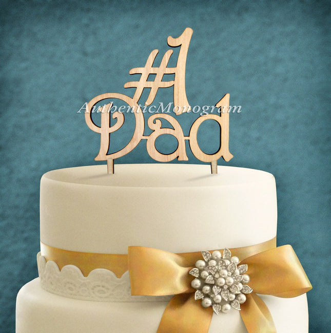 Cake Topper #1 DAD - Wooden Unpainted - Family Gift - Celebration Party decoration - Cake Topper for Dad.-0