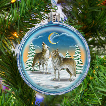 Winter Wolves Cut Ball Glass Ornament by G. DeBrekht - Wildlife Holiday Decor - 764-011-2