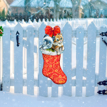 Kitty Cats Christmas Stocking Christmas Door Decor by G. DeBrekht - Christmas Santa Snowman Decor - 8114021H-1