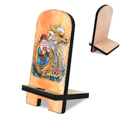 Santa with Dragon Cell Phone Stand Christmas Decor Wood Mobile Tablet Holder Charging Station Organizer - 8611088C-24-4