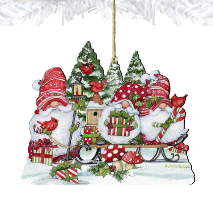 Christmas Gnome Wooden Ornament - Tree Ornament by Susan Winget - Christmas Santa and Snowman Decor - 8471109-SW-3
