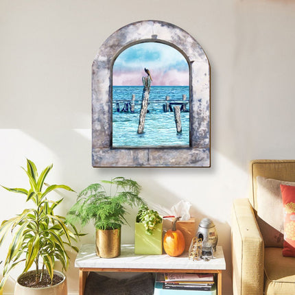 Ocean Paradise Pelican Wooden Wall Art by G. DeBrekht - Coastal Sea-Life Decor - 8491004W-2