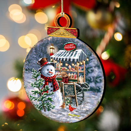 Hot Chocolate Stand - Frosty Fun Wooden Ornaments by D. Gelsinger Christmas Santa Snowman Decor - 8611087-DG-1