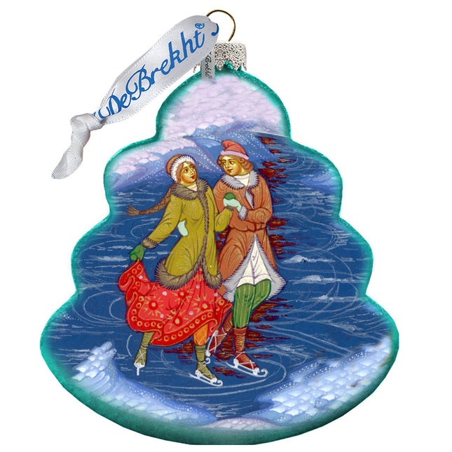 Palekh Skating Couple Glass Ornament by G. DeBrekht - Christmas Decor - 762-022-0