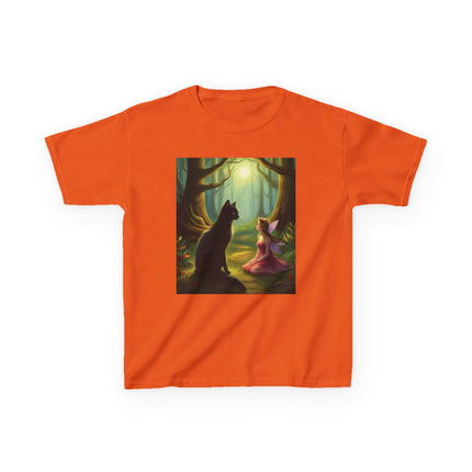 Enchanted Forest Kids Tee – Magical Fairy & Black Cat Design