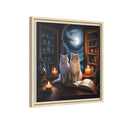 Mystic Moonlit Cats Framed Canvas — Witchy Home Décor Art