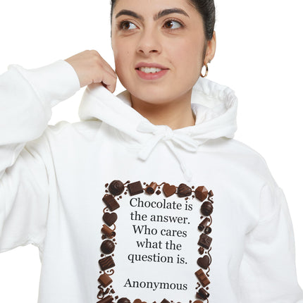 Chocolate Quote Hoodie — "Chocolate is the answer" Cozy Graphic Sweatshirt