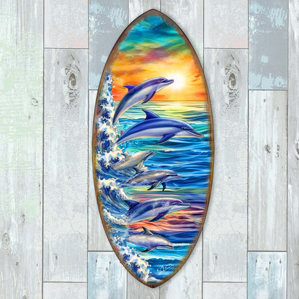 Dolphins Surfboard Coastal Wall Art by G. DeBrekht - Coastal Holiday Decor - 8490129HS-1