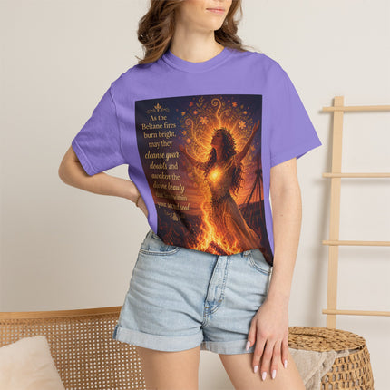 Burning Bright: Beltane Fire Goddess T-Shirt — "As the Beltane fires burn bright" Spiritual Pagan Tee