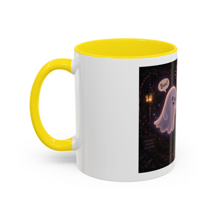 Halloween Ghost Coffee Mug — “Boo is just hello in ghost language” Accent Mug