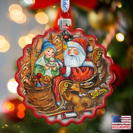 Santas Arrival Wreath Glass Ornament by G. DeBrekht - Christmas Santa Snowman Decor - 759-039-1