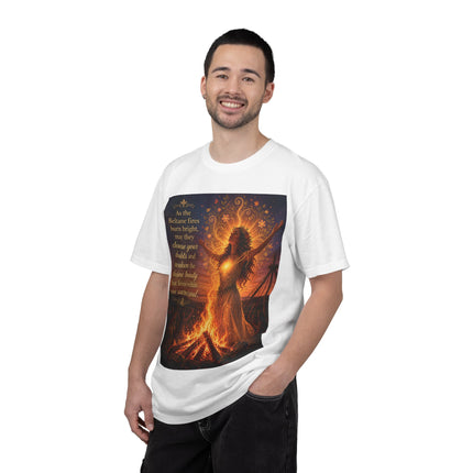 Burning Bright: Beltane Fire Goddess T-Shirt — "As the Beltane fires burn bright" Spiritual Pagan Tee