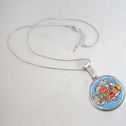 Fishy Family Silver Plated Mother of Pearl Jewelry Pendant Necklace Coastal - 44050-2