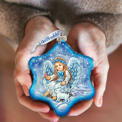 Baby Angel with Bunny Glass Ornament by G. DeBrekht - Nativity Holiday Décor - 754-015-1