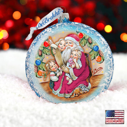 Santa List Circle Glass Ornament by G. DeBrekht - Christmas Santa Snowman Decor - 744-011-1