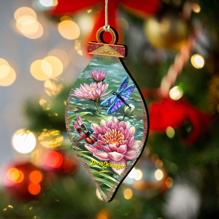 Dragonflies and Water Lilies Wooden Ornaments by Gelsinger - Wildlife Holiday Decor - 8041165-DG-1