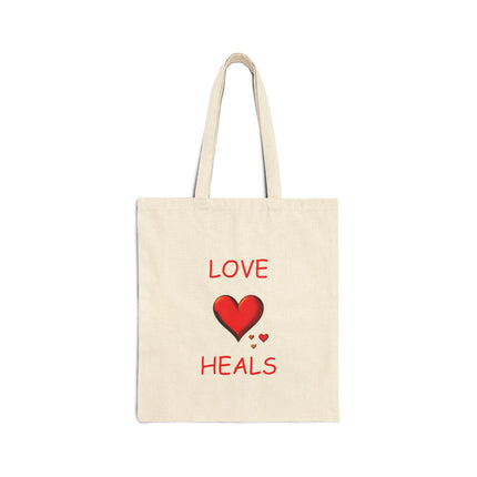 Tote Bag — "Love Heals" Heart Canvas Tote (Valentine’s Day, Care & Support Gift)