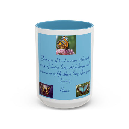 Butterfly Kindness Accent Coffee Mug — Rumi Inspirational Quote (11/15 oz)