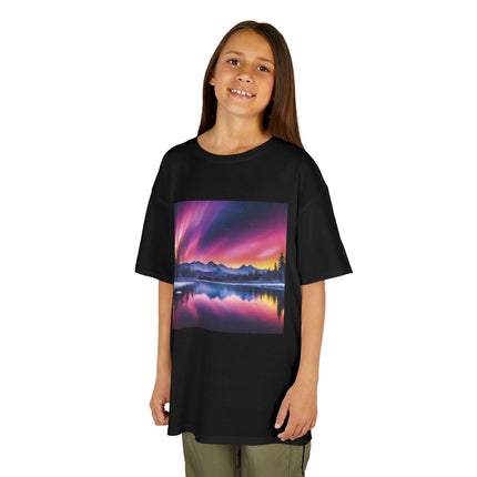Kids Tee — Colorful Northern Lights Mountain Print