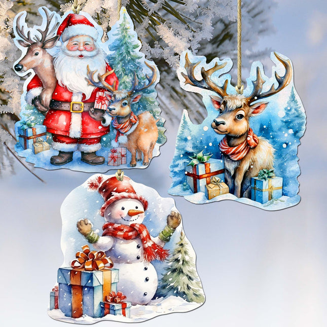 Christmas Is Here Decorative Wooden Ornaments Set of 3 by G. Debrekht - Christmas Decor - 8091028-S3-0