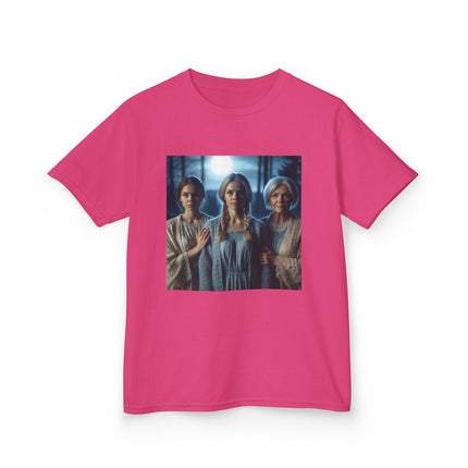 Triple Goddess Kids Tee – Mystical Sisters Graphic Cotton Shirt