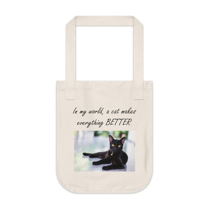 Eco-Friendly Cat Lover Tote Bag - "In my world, a cat makes everything BETTER"