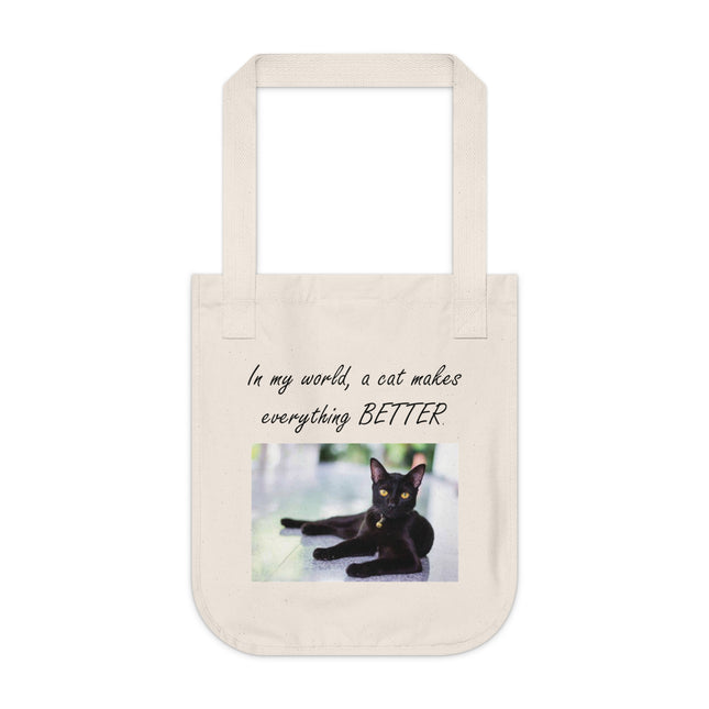 Eco-Friendly Cat Lover Tote Bag - "In my world, a cat makes everything BETTER"