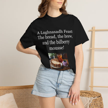 Lughnasadh Feast T-Shirt – “The bread, the brew, and the bilberry mousse!”