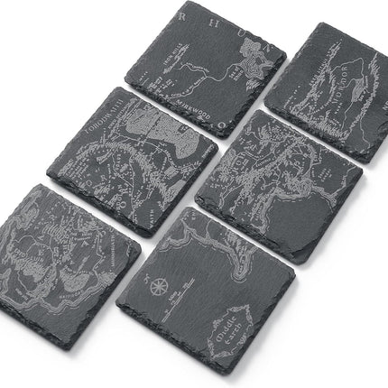 Middle Earth Map Coasters Set of 6 - Fantasy Slate Drink Coasters with LOTR Inspired Engraved Design - Unique Barware & Home Decor for Lord of The Rings Fans, Gifts for Geeks, Coffee Table Protection-3