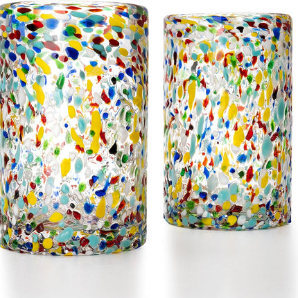 Hand Blown Mexican Drinking Glasses – Set of 6 Confetti Rock Design Glasses by The Wine Savant (Confetti)-4
