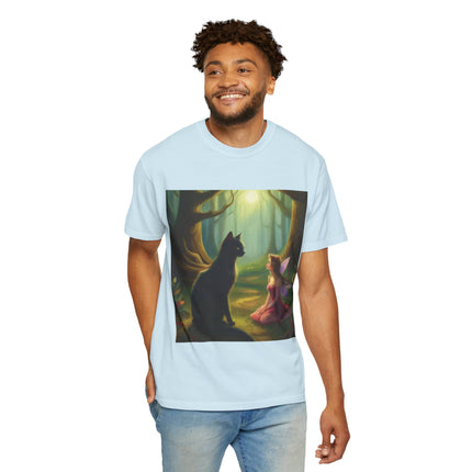 Fairy and Black Cat Forest T-Shirt — Enchanted Woodland Magic Tee