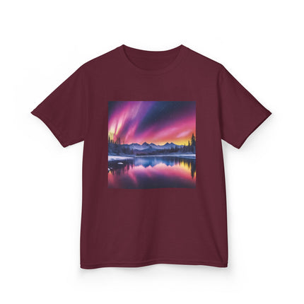 Kids Tee — Colorful Northern Lights Mountain Print