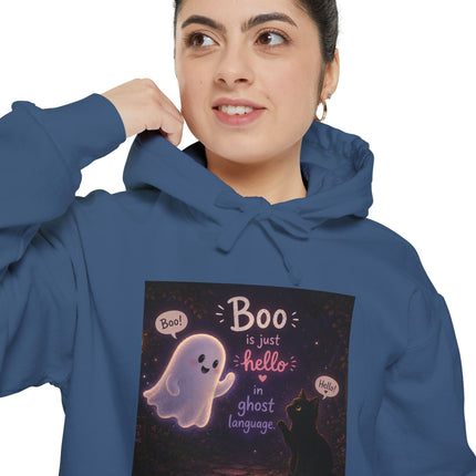 Cute Ghost 'Boo Is Just Hello' Halloween Hoodie