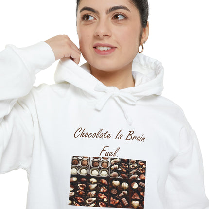Chocolate Lover Hoodie — "Chocolate Is Brain Fuel" Photo Print