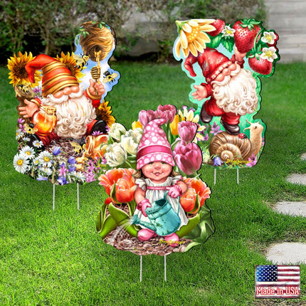 Sweet Blossom & Dream Gnome Dwarf Outdoor Garden Set of 3 by D. Gelsinger - Easter Spring Decor - 8461060-S3M-DG-1